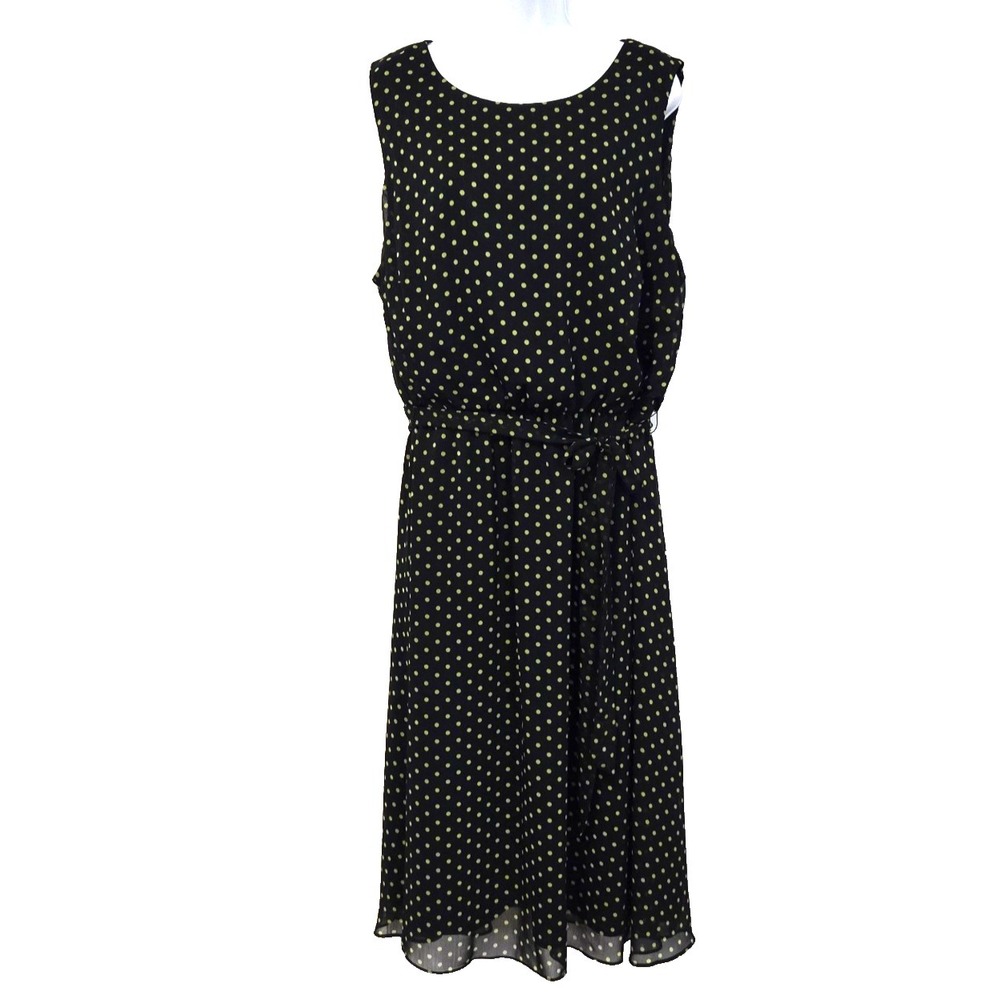 JBS Women's Blouson Midi Sleeveless Dress Sash Tie  Pullover Polka Dot Size 20W